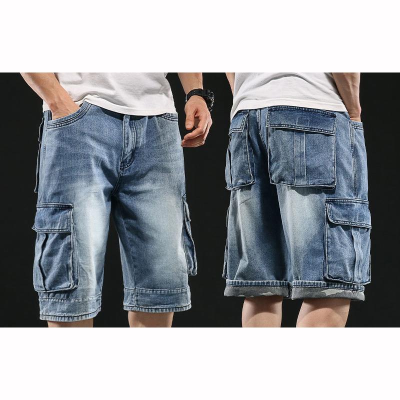 Мужские широкие джинсовые шорты с карманами и рабочими джинсами-карго