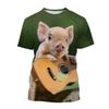 Guitar-Playing Pig 3D Printed Men's T Shirts Funny Summer Animals O-Neck Short Sleeve Casual Comforts Tees Shirt Kid Tops Women