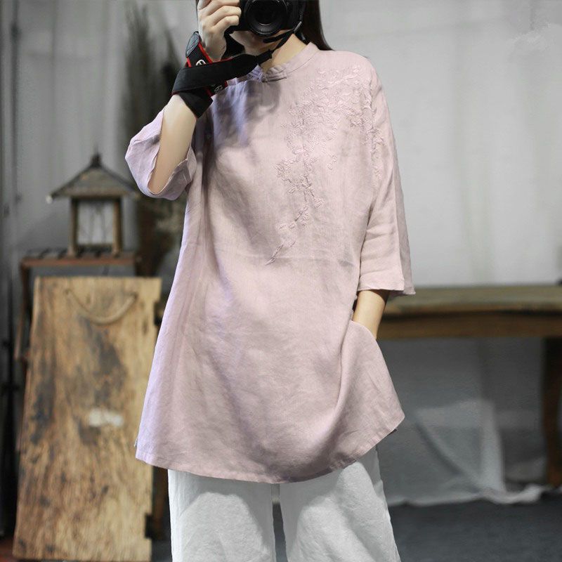 Литературное ретро платье женская китайская вышитая блузка свободная улучшенная чайная рубашка