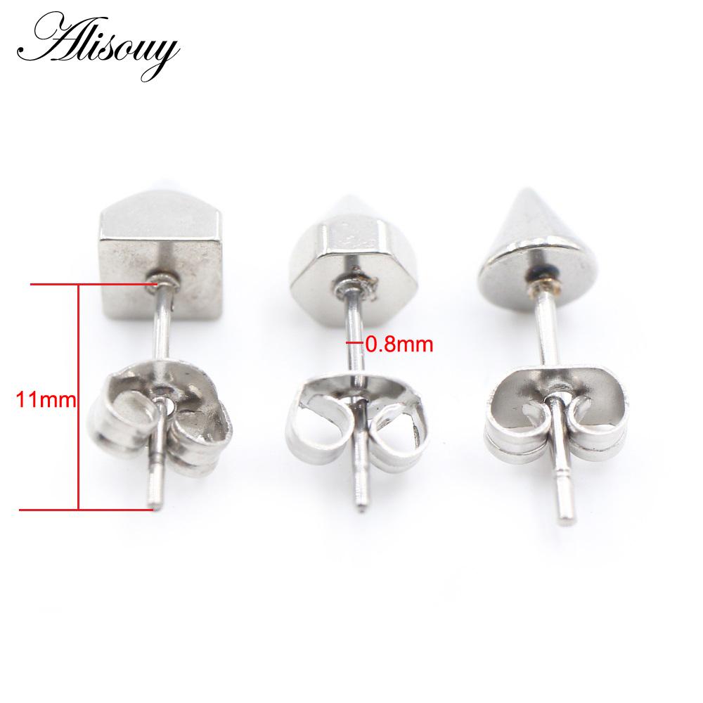 Alisouy 2 шт., нержавеющая сталь, крест, шестигранный конус, шип, квадратные, круглые, серьги-гвоздики, пирсинг козелка, поддельные, конусные, для мужчин и женщин