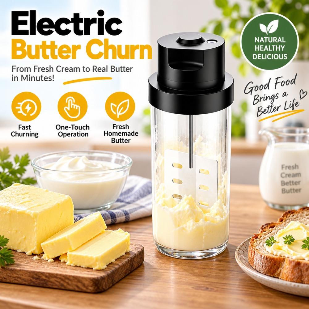 Black Electric Butter Churn Stainless Steel Liner Electric Cream Mixer Kitchen Cooking