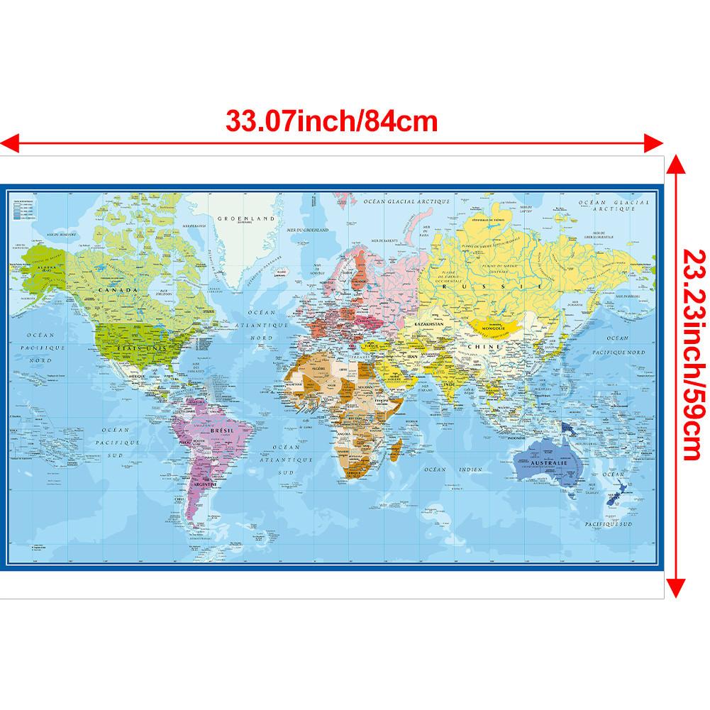 Французская карта - политическое распространение - карты городов, карта мира, образовательный плакат для домашнего офиса, учебные принадлежности для путешествий