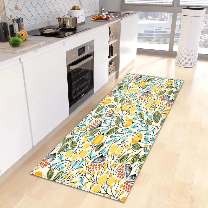 Green Tropical Leaves Kitchen Rug Non-Slip Washable Entrance Doormat Living Room Hallway Bedside Floor Carpet