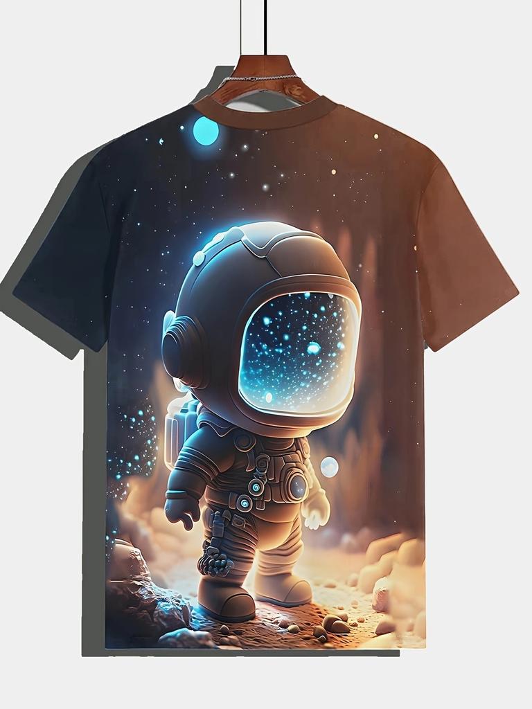 2024 летняя новая детская футболка с милым астронавтом и 3D принтом, футболки, повседневная удобная футболка с круглым вырезом для мальчиков, с короткими рукавами