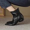 Ботильоны в стиле ретро с острым носком во французском стиле, женские туфли на каблуке, с боковой молнией, кожаные туфли, осень-зима, однотонные, темпераментные, короткие ботинки