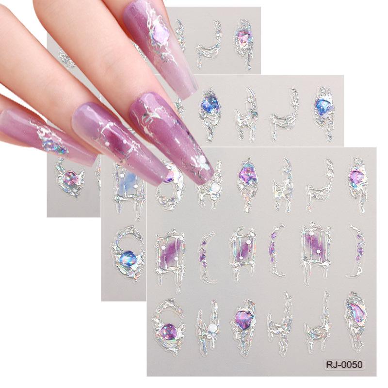 Nail Stickers Embossed 5D Three-dimensional Hot Silver Imitation Diamond Flash Nail Art Sticker Decoration
