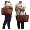 Genuine Leather Tote Bag Women's Handmade Vintage Style Brown College Work Purse