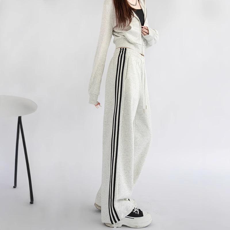 2024 Женские осенние свободные спортивные штаны прямого кроя с модной боковой полосой