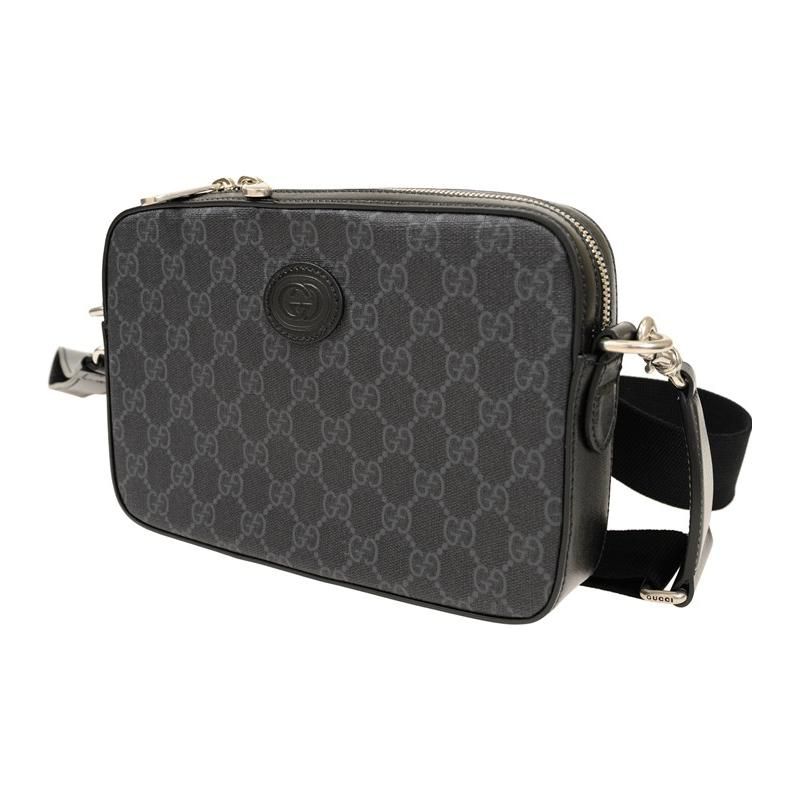 Gucci GG Monogram Canvas Messenger Crossbody Bag In Black For Unisex Daily Use