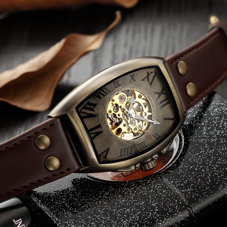 New Men's Mechanical Skin with Riveted Buckle Fashion Men's Bronze Watch