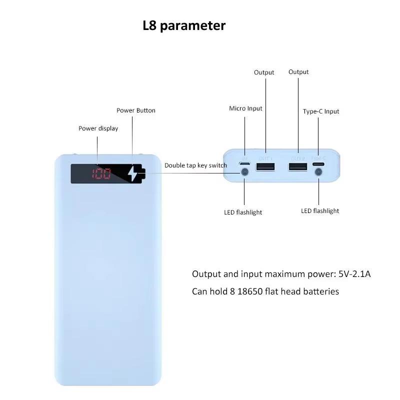 8-слотовый DIY корпус для Power Bank с аккумуляторами 18650, цифровой дисплей, 5V 21A, Быстрое зарядное устройство, коробка для путешествий, деловых поездок