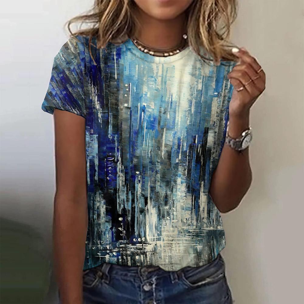 Женские футболки с 3D-печатью, узором в виде масляной живописи, круглым вырезом и коротким рукавом, Y2k, Харадзюку, Топы, Женская одежда