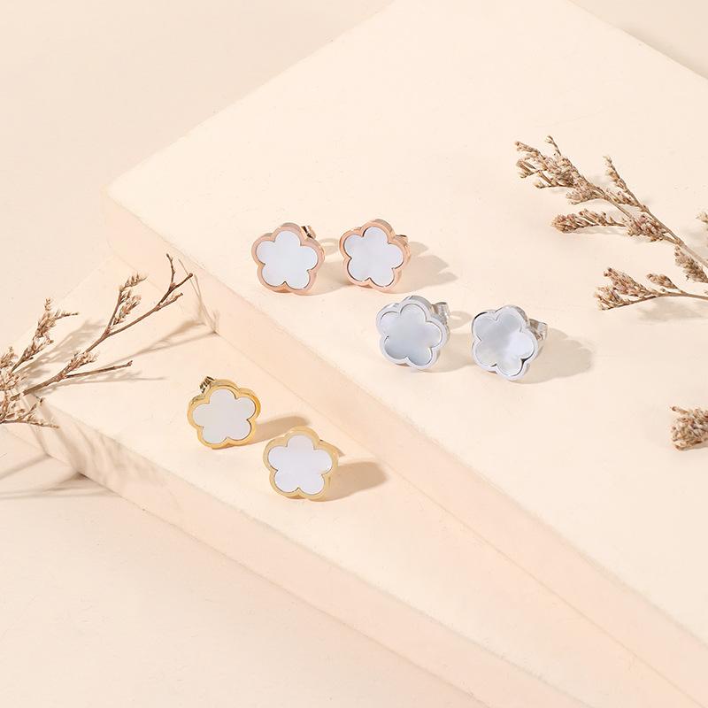 Titanium Steel Korean Light Luxury White Bai Xiahua Little Flower Earrings