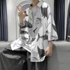 Летняя мужская рубашка с короткими рукавами и принтом акулы, однобортные пуговицы, свободный кардиган с тонким отложным воротником, уличная одежда, пляжный топ средней длины для отпуска