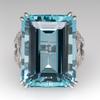 100 %S925 Sterling Silver Jewelry Princess Sea Blue Topaz Ring Square Gemstone Anillo 925 Jewelry Women Sapphire Rings Box