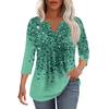 Women's Fashionable Casual Pleated  V Neck Solid Color Seven Quarter Sleeve T-shirt Top