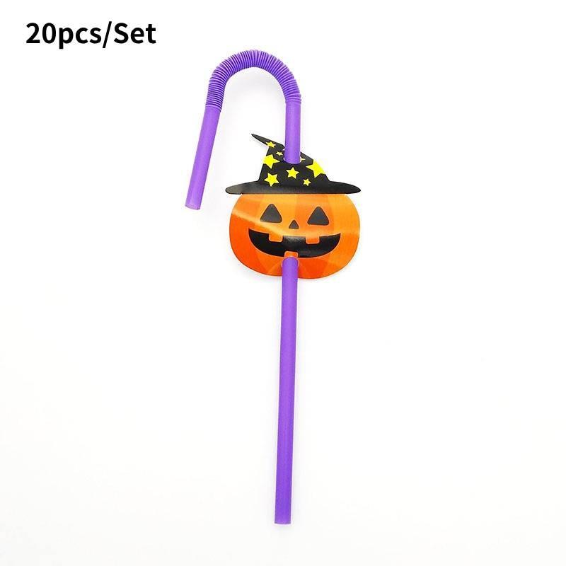 Bendable Halloween 20pcs Plastic Straws Pumpkin And Vampire Party Supplies