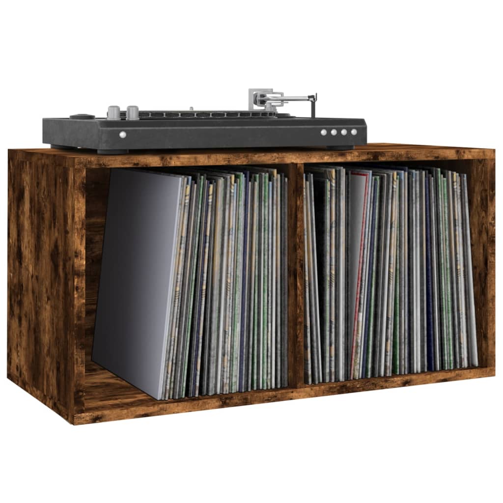 Vinyl Record Storage Box Smoked Oak Finish 71 x 34 x 36 cm Engineered Wood
