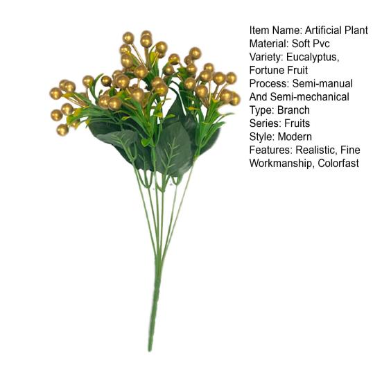 Искусственная ветка красного фруктового растения с зелеными листьями, стебель, реалистичное 6 вилок, искусственный золотой шар, новогоднее рождественское украшение дома