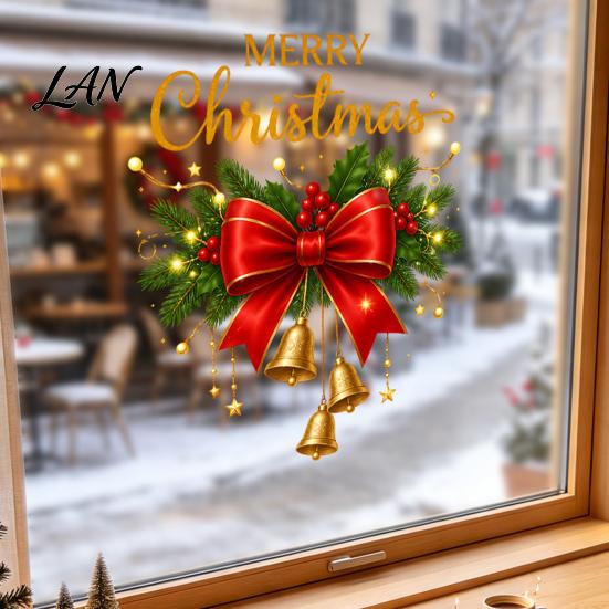 Holiday Ornament Stickers Nutcracker Soldier/Bow Window Static Decals, Waterproof PVC Christmas Stickers, Wall Decals Reusable for Glass Doors