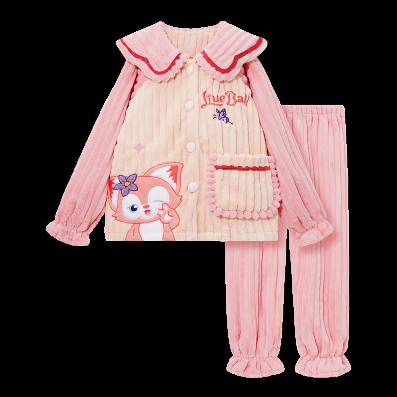 Kids Flannel Pajamas Set Boys Girls Warm Long Sleeve Top And Pants Sleepwear Winter Home Nightwear