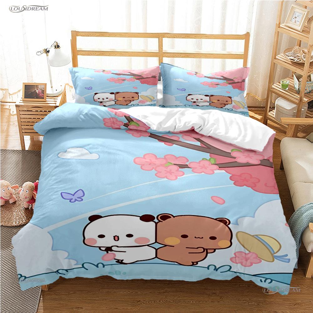 BuBu-Bear Мультяшный Аниме Милый Всесезонный Пододеяльник kawaii Комплект постельного белья Мягкое Покрытие для одеяла и Наволочки Односпальный/Двуспальный/Queen/King