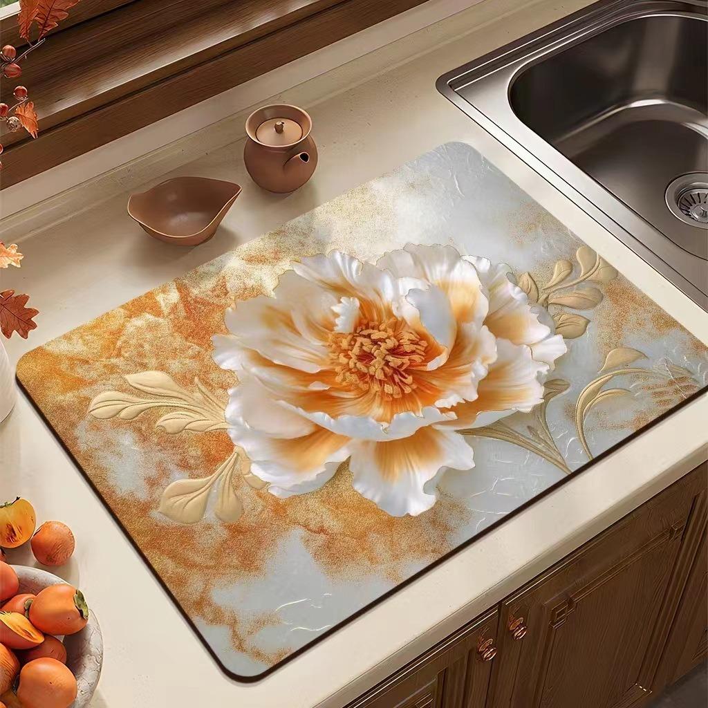 Дренажный коврик с цветочным принтом, прямоугольный, сушильный коврик для кофемашины, абсорбирующие дренажные коврики для посуды, коврики для раковины, салфетка