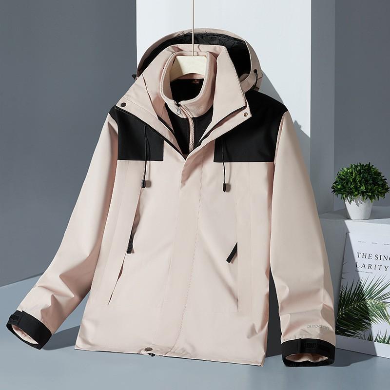 3-in-1 Outdoor Jacket 2-in-1 Detachable Hooded Windproof Waterproof Breathable Fleece Lined Hiking Coat Unisex