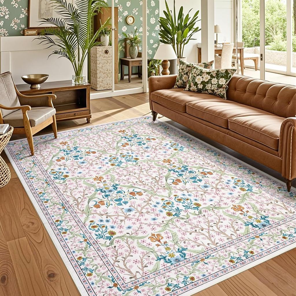 Modern Fashion Floral Area Rug – Large Printed Living Room Carpet, Machine Washable Non-Slip Floor Mat for Sofa Coffee Table