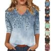 Women's Tops Three-quarter Sleeve Shirt V-neck Loose Casual Shirt Floral Print T-shirt