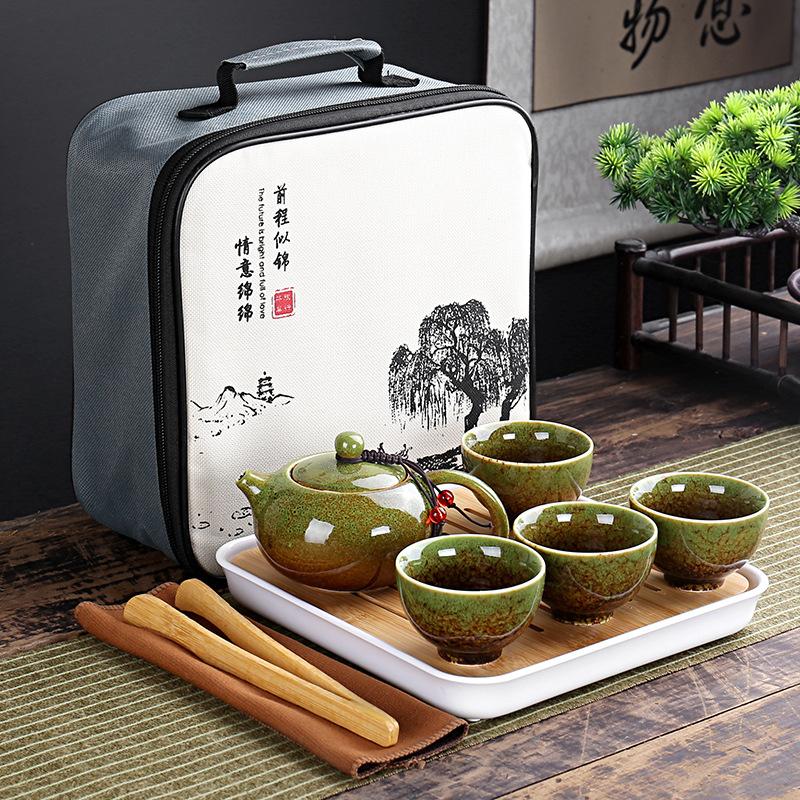 With Travelling Bag 4 Cups Chinese Kung Fu Tea Set Travel Set Ceramic Portable Teapot Porcelain Teaset Gaiwan Tea Cups Tea Tool