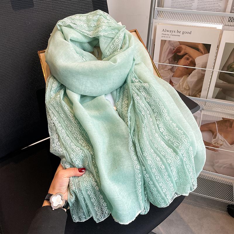 Flaxen lace cotton and linen scarf women's summer shawl spring and autumn foreign style fashion blue silk scarf yarn thin