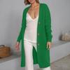 Women's Solid Color Long Sleeved Knee Length Knitted Cardigan, Lazy Trend, Medium Long Hair Jacket