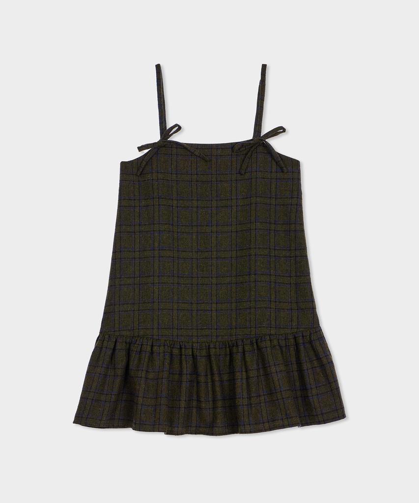 Belloel Flare Ribbon Check Dress Brown