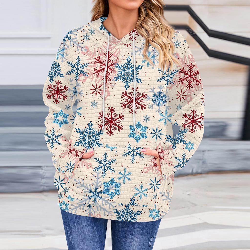 Женская повседневная толстовка с длинным рукавом и принтом «Снег», свободный пуловер с капюшоном