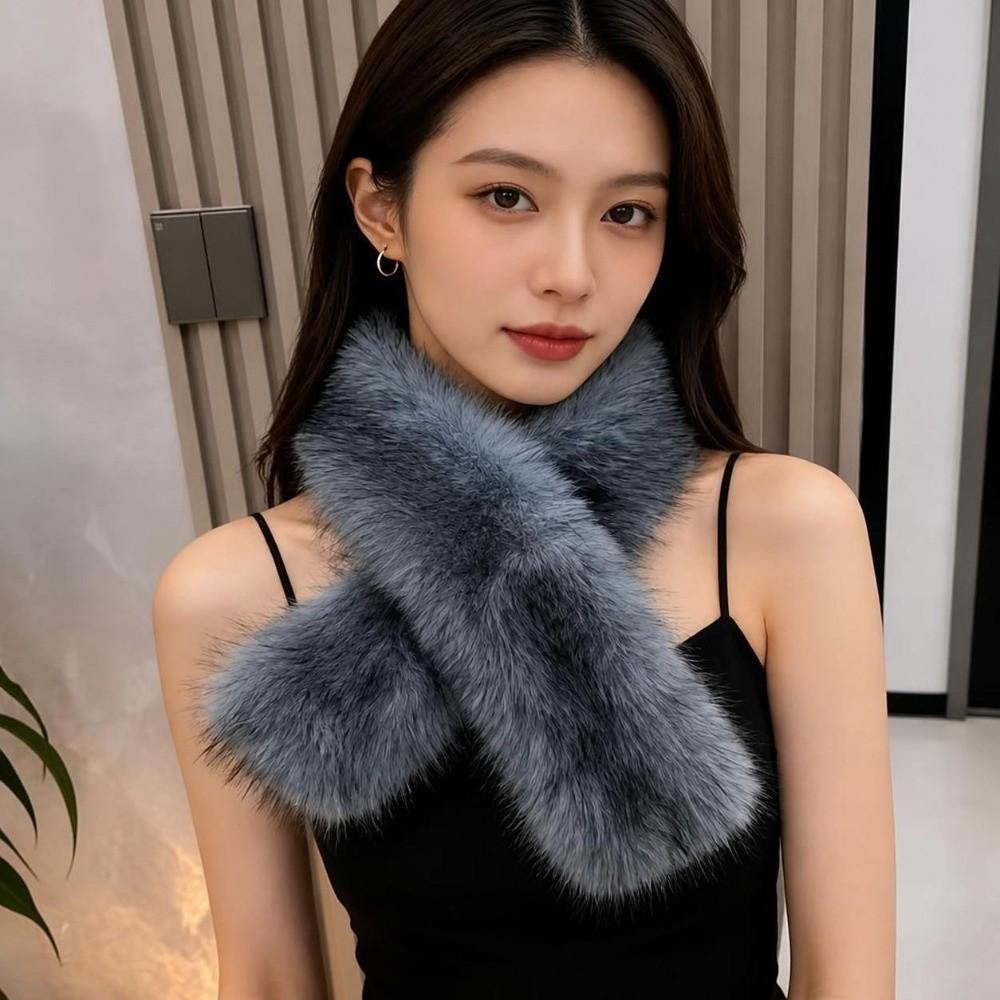 Plush Cross Scarf Thickened Neck Collar Elegant Imitation Fox Fur Scarf for Women Girls