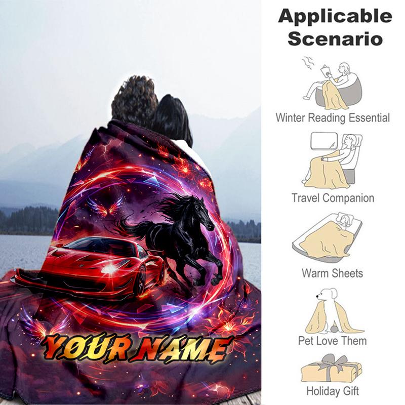 1PC Custom Name Speed, Fire, Freedom, Fantasy, Racing, Night flannel blanket versatile,all-season throw suitable for the living room,bedroom,camping,t