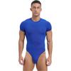 Men's One Piece Thongs Bodysuit Short Sleeve Button Crotch Shirt Leotard Snappies Rompers Jumpsuit