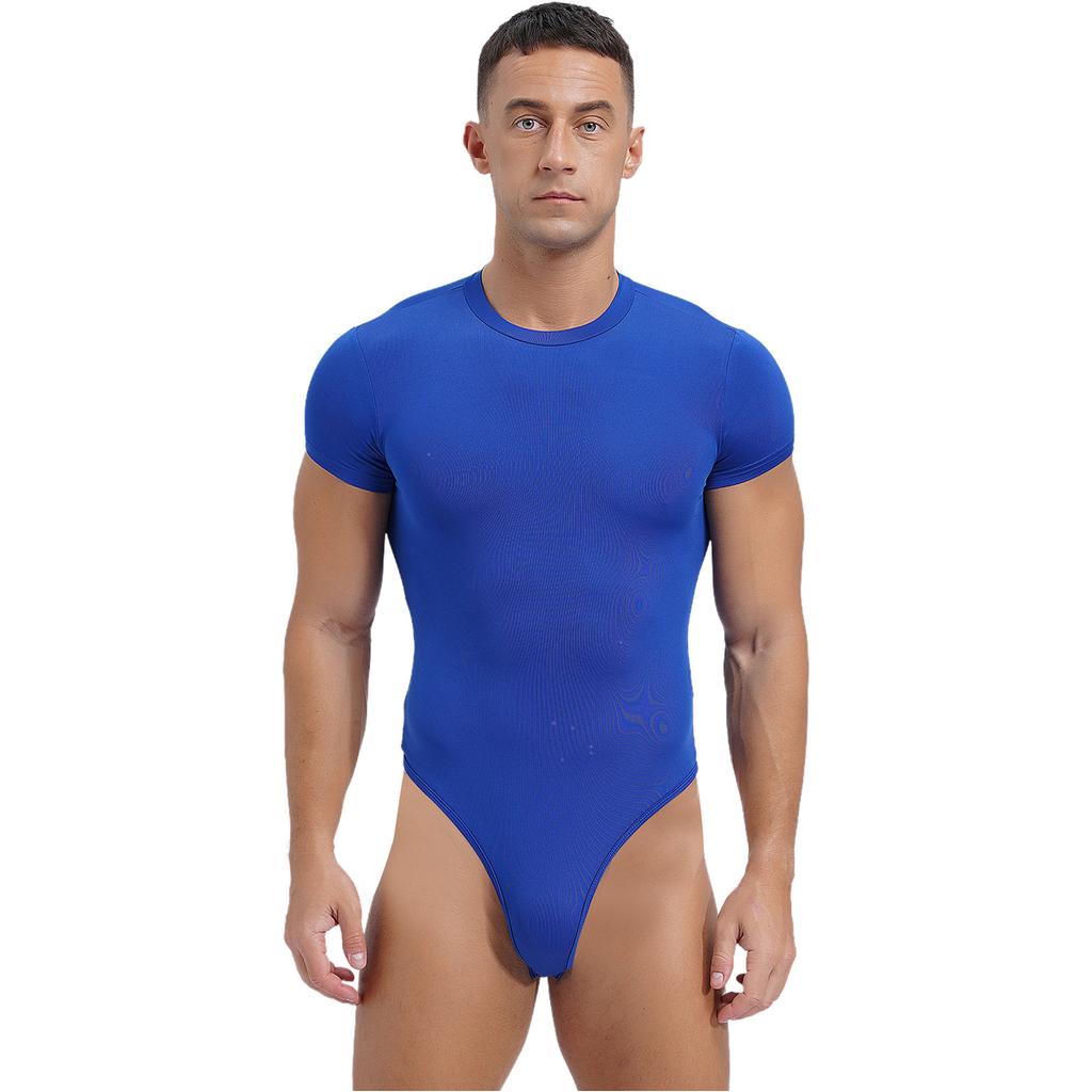 Men's One Piece Thongs Bodysuit Short Sleeve Button Crotch Shirt Leotard Snappies Rompers Jumpsuit