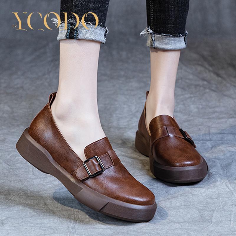 Женщины и девушки-студенты, лето, весна, осень, повседневные лоферы из натуральной кожи без шнуровки