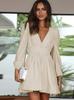 Polyester Pleated Dress With Ruffle Details For Elegant Office Wear