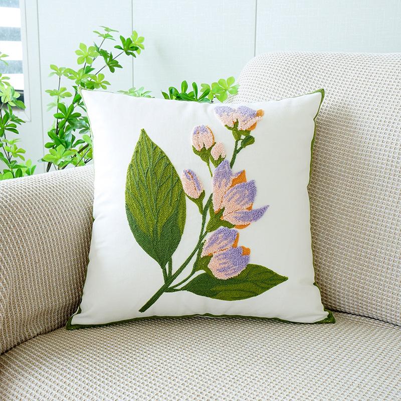 Spring Green Embroidery Throw Pillow Cover 45X45Cm Green Leaf Sofa Pillowcase Headboard Cushion Covers Pillowcases Decor Home