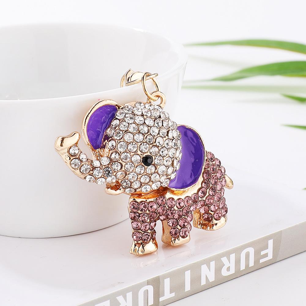 Cartoon diamond studded elephant keychain, Korean version, creative women's handbag keychain, elephant pendant