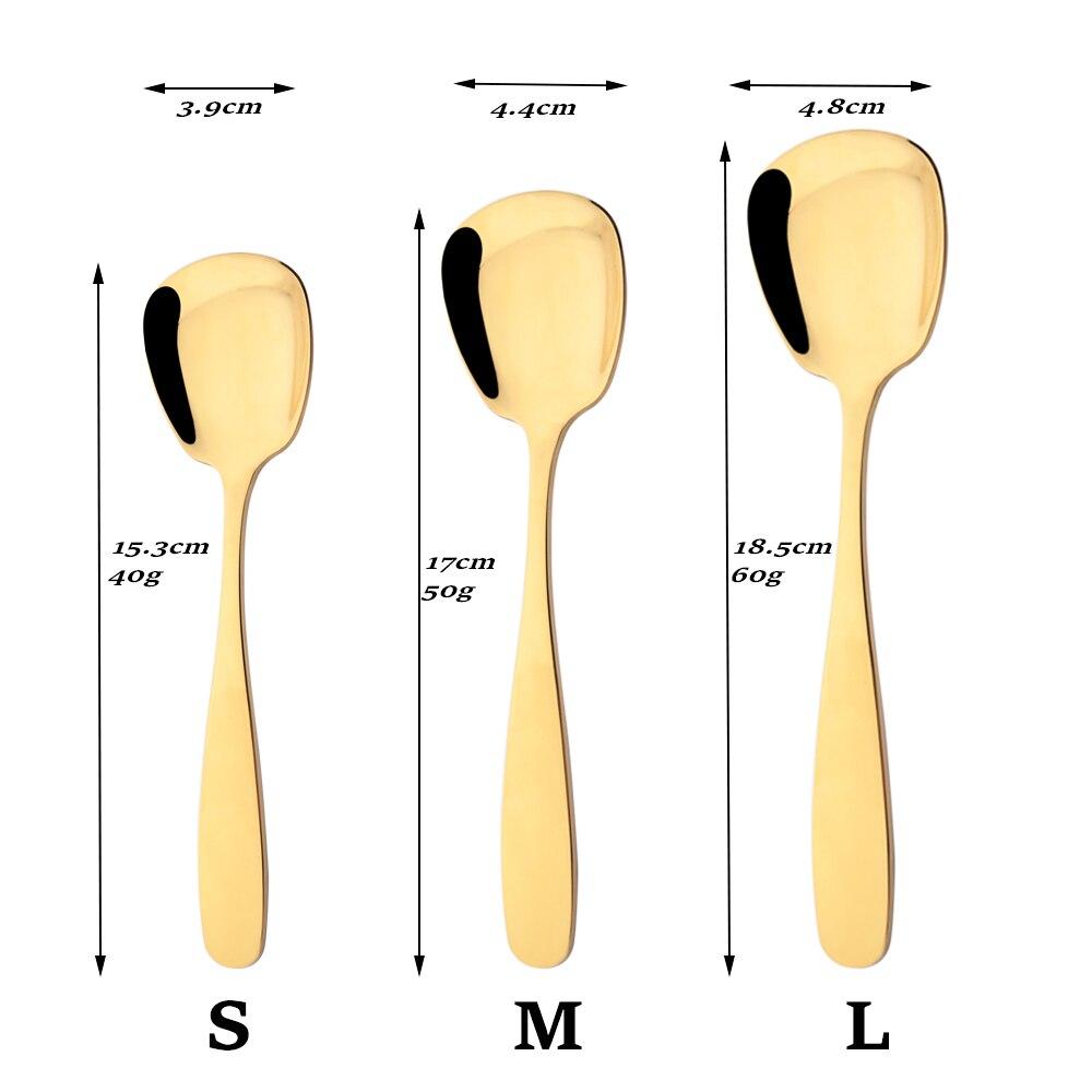 Золотой 3 шт. зеркальный набор столовых приборов из нержавеющей стали, квадратные ложки с платформой и дном, столовая посуда, мороженое, десерт, салат, ложки, набор столового серебра