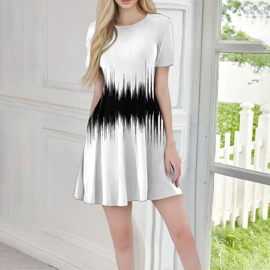Women's Casual Fashion Round Neck Short Sleeve Print Short Dress