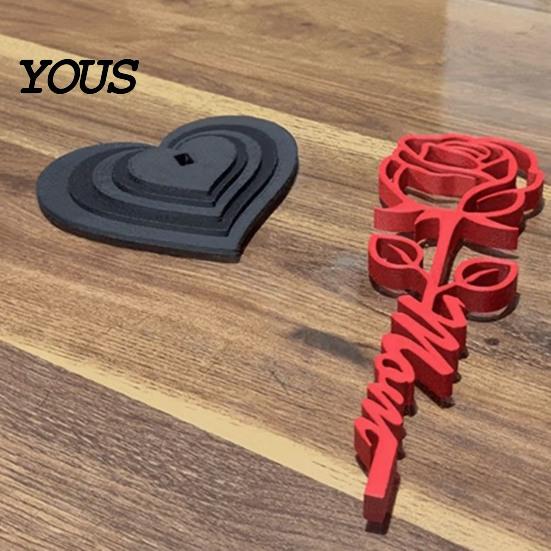 Легко собираемая статуэтка-украшение Роза и Сердце, Красное 3D-печатное украшение, Статуэтка со съемным цветком-стеблем для мамы, День матери, День рождения