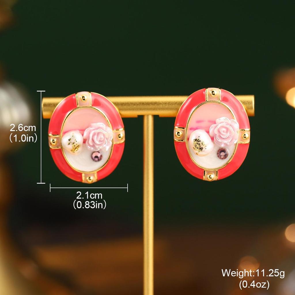 Серия картин Ван Гога и Моне: Серьги-пусеты «Французский цветок» из эмали с натуральным жемчугом, серебро 925 пробы, летняя коллекция.