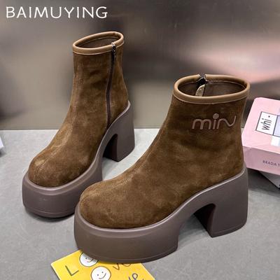 Замшевые женские ботильоны на платформе, зимние ботинки на массивном высоком каблуке, женская обувь 2025 года, зимние готические туфли-лодочки, теплые туфли-челси Botas De Mujer