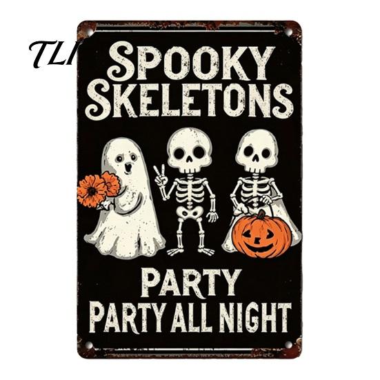 Durable Metal Hanging Sign Retro Halloween Wall Sign, Pumpkin Ghost Bathroom Witch Skeleton Art Cat Festival for Bar Home Room Decor Party Ornaments