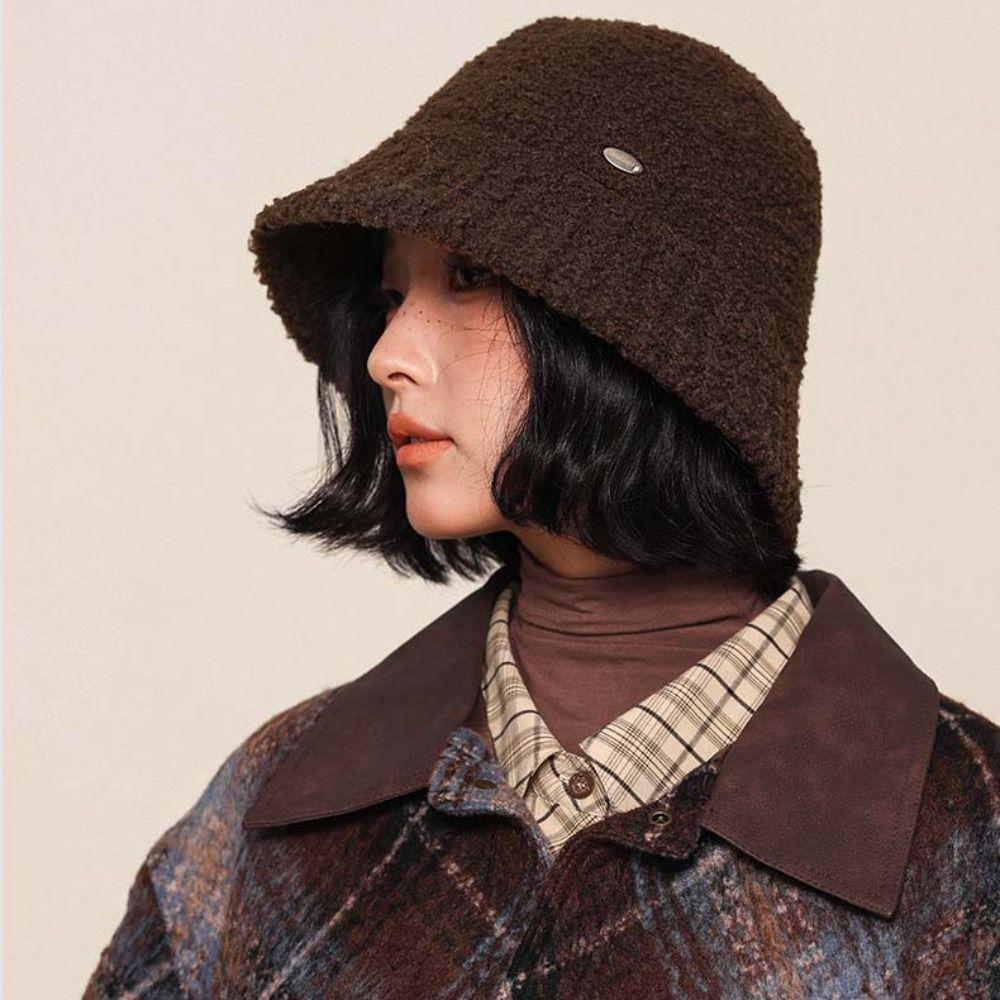 Keep Warm Women's Bucket Hat Retro Vintage Warm Basin Hat Fashion Plush Fisherman Caps Female Lady